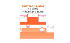 caravane 6 personnes: 2grands couchage � l'int�rieur de la caravane + 1 chambre sous le auvent
Pla non contractuel